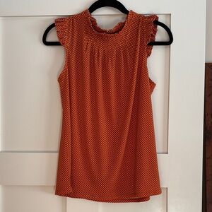 Adrienna Papell Orange Polka Dot Sleeveless Top